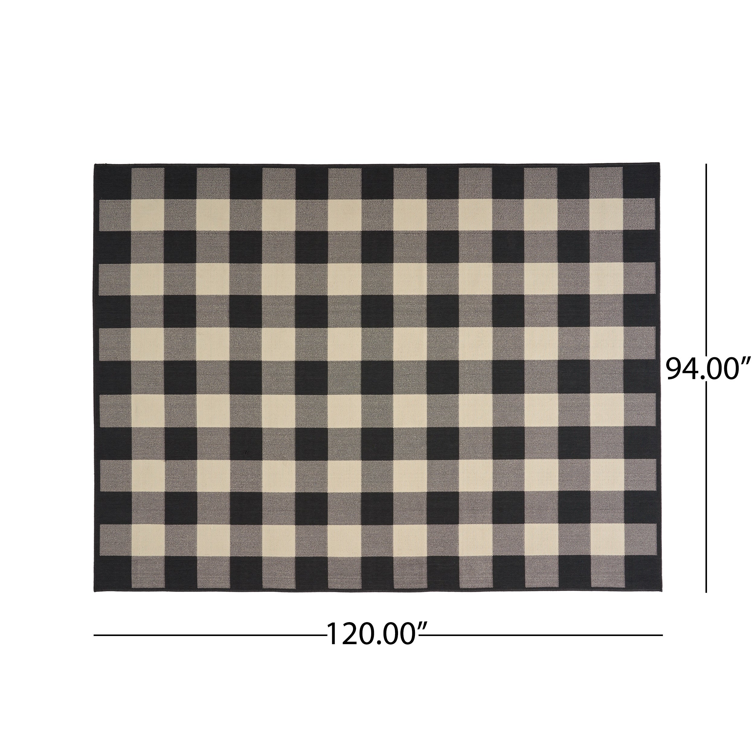 Jessica Outdoor Check Area Rug, Black and Ivory