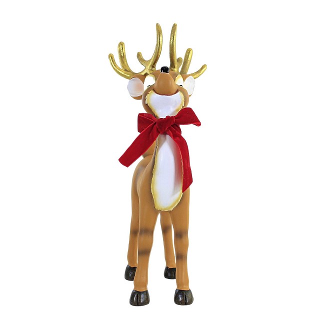 December Diamonds Christmas Retro Deer With Scarf One Figurine 12 5 Inches Velveteen Bow 2929408 Polyresin Brown