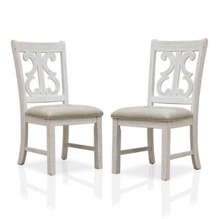 Furniture of America Wicks Distressed White and Gray Padded Dining Chair (Set of 2) IDF-3417SC