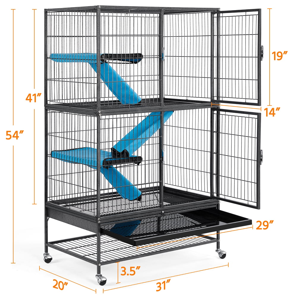 SmileMart 2-Story Rolling Metal Small Animal Cage with Removable Ramps and Platforms for Adult Rats， Ferrets， Chinchillas， Guinea Pigs