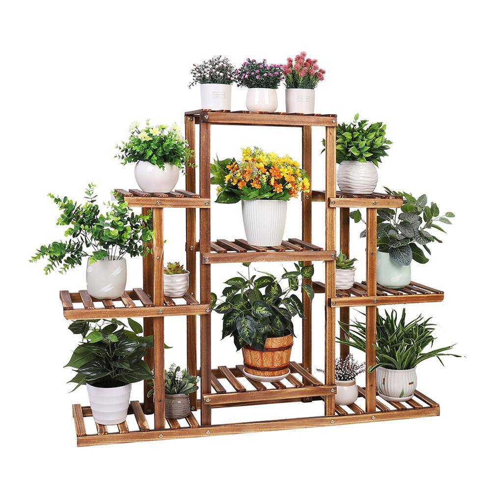 AESOME 9-Tier Plant Stand 38 in. Wood Flower Pot Display Shelf Rack Holder for Patio Garden Lawn Corner Living Room Decor HJ369