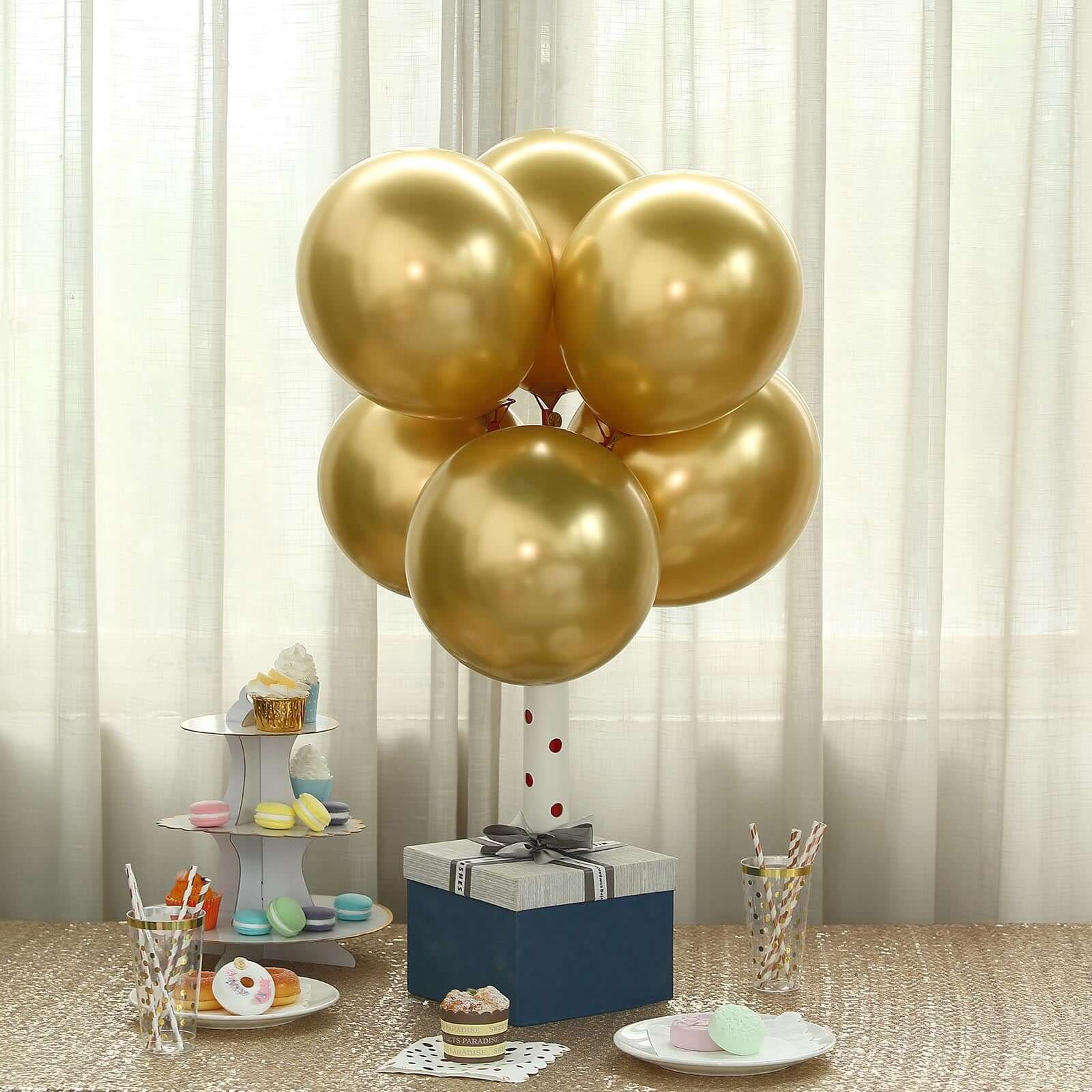 25 Pack Metallic Chrome Gold Latex Helium or Air Party Balloons 12