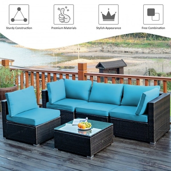 5Pcs Cushioned Patio Rattan Furniture Set