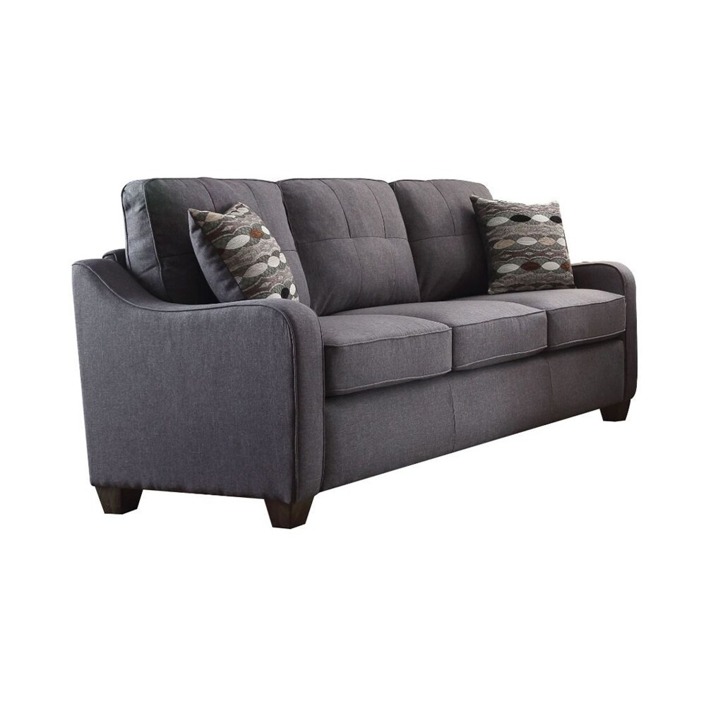 Gray Linen Sofa with 2 Pillows