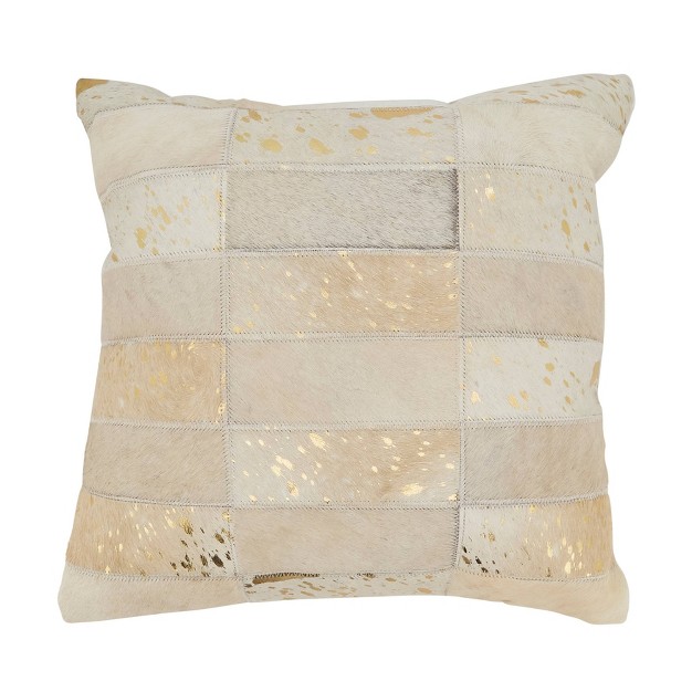 Contemporary Hair On Leather Down Filled Square Throw Pillow Ivory Saro Lifestyle