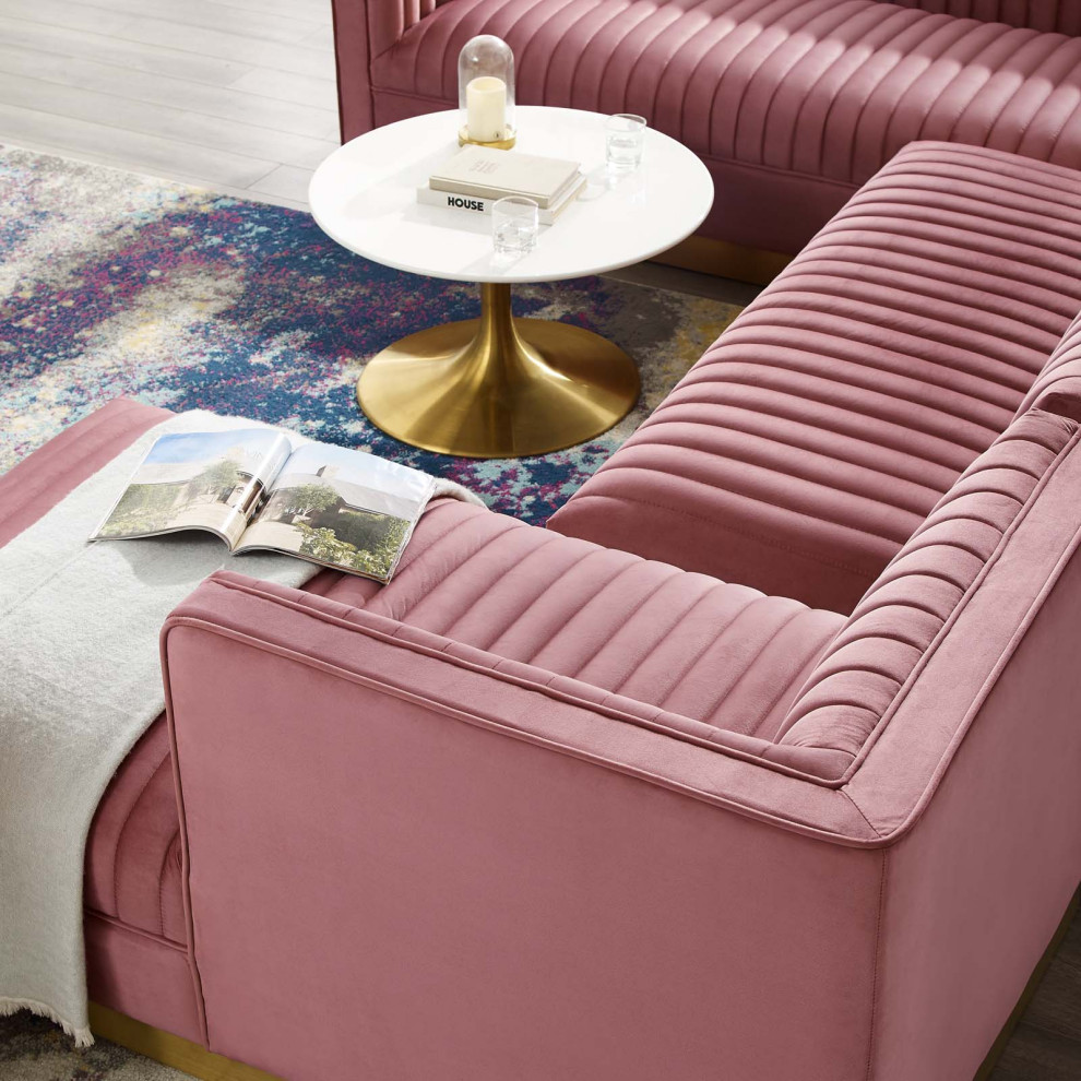 Sectional Sofa Set  Velvet  Pink  Modern  Living Lounge Hotel Lobby Hospitality   Contemporary   Sectional Sofas   by House Bound  Houzz