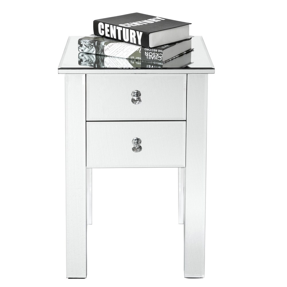 Modern Mirrored 2 Drawers Nightstand Bedside Table Silver