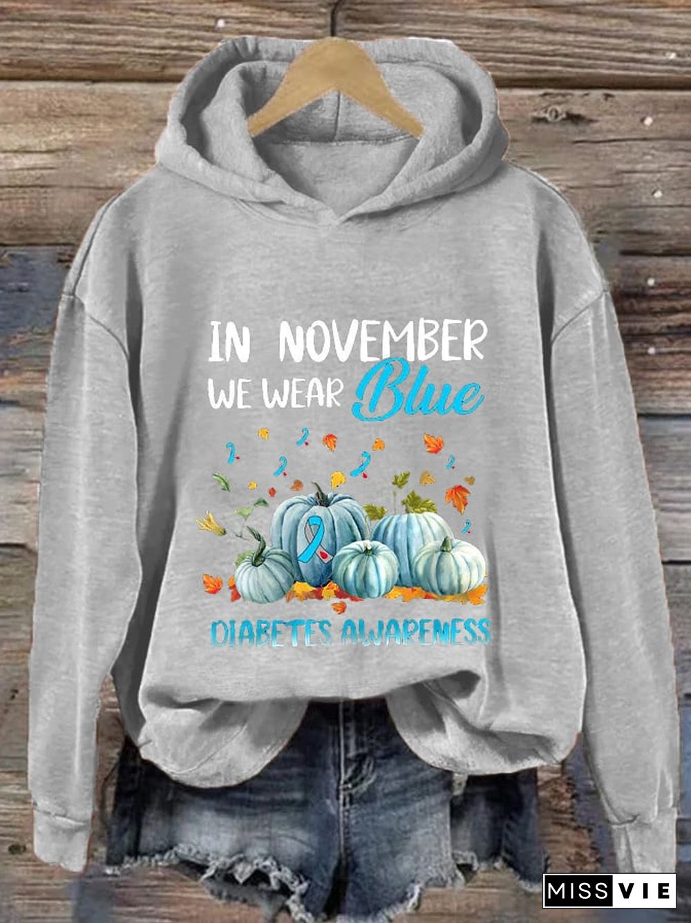 Women's Diabetes Awareness In November We Wear Blue Printd Hoodie