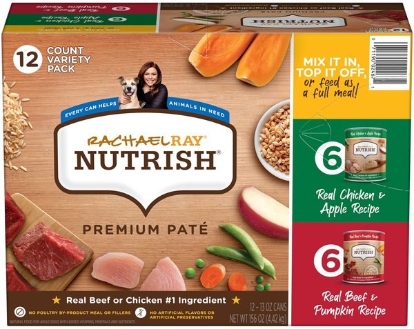 Rachael Ray Nutrish Premium Pate Variety Pack Wet Dog Food， 13-oz can， case of 12