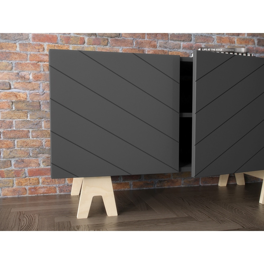 Nexera Runway 72 Inch TV Stand  Charcoal Grey and Birch Plywood