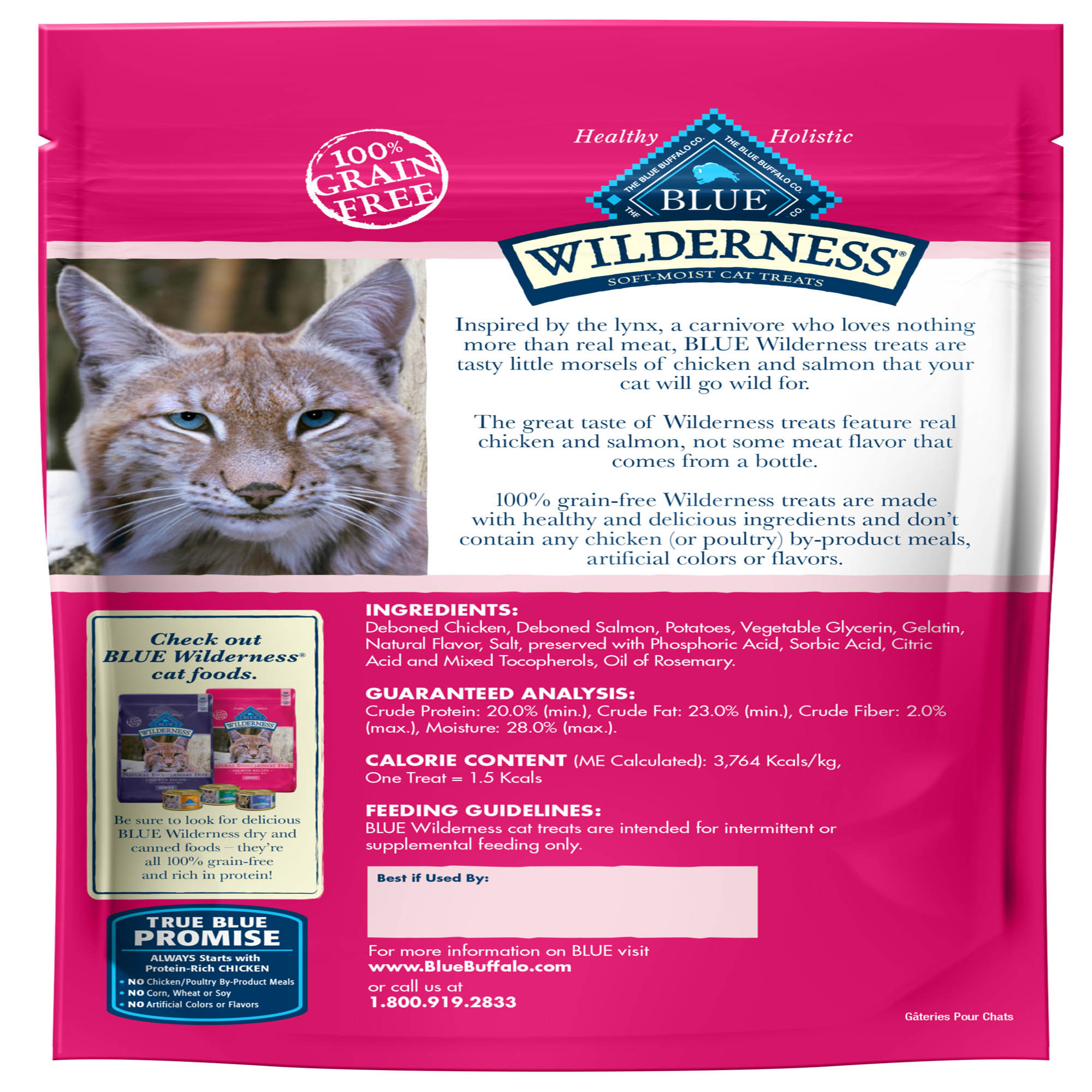 BLUE BUFFALO Blue Wilderness Grain Free Chicken amp; Salmon Cat Treats， 8 oz.， Bag