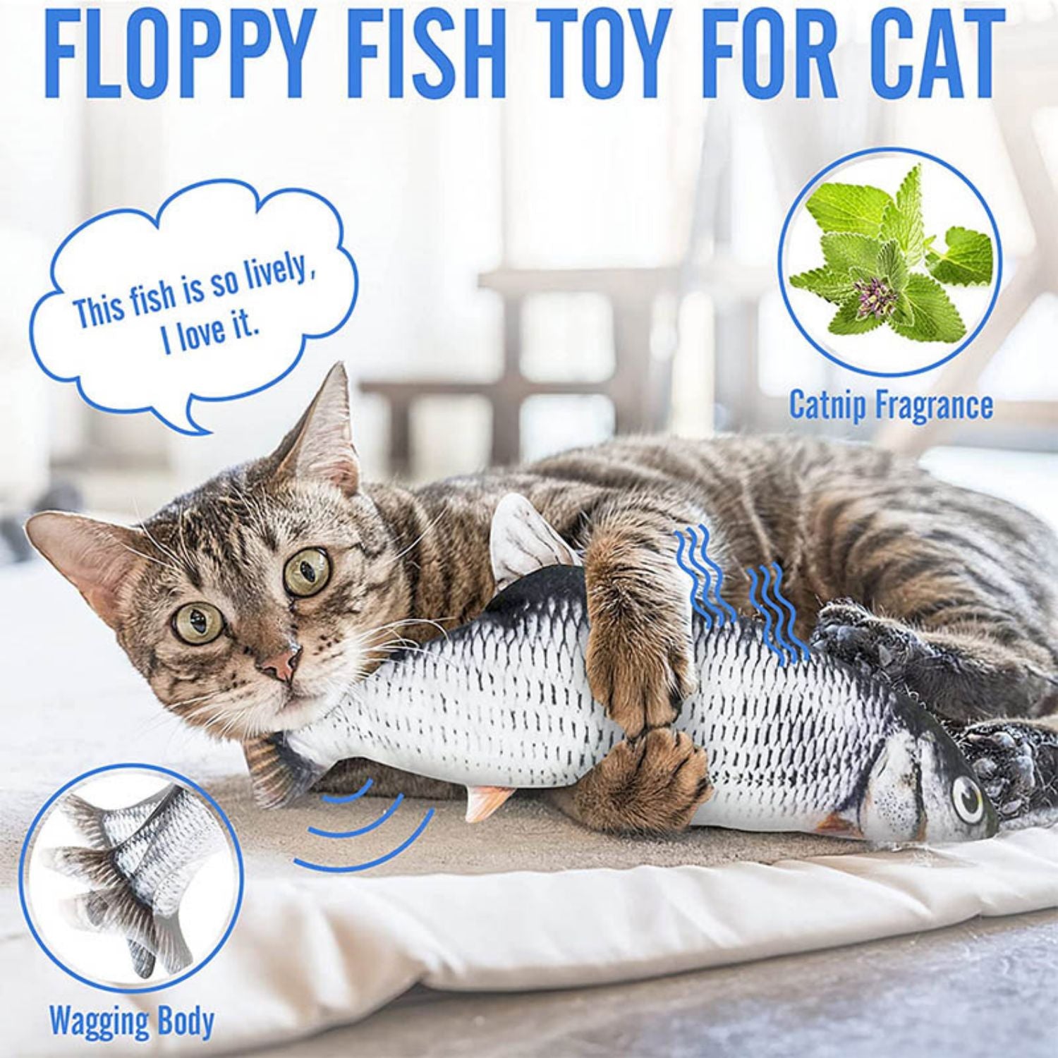 HKEEY Floppy Fish Cat Toy， Upgraded for Cat Toys for Indoor Cats， Interactive Cat Toys for Cat Exercise， Wiggle Fish Catnip Toys