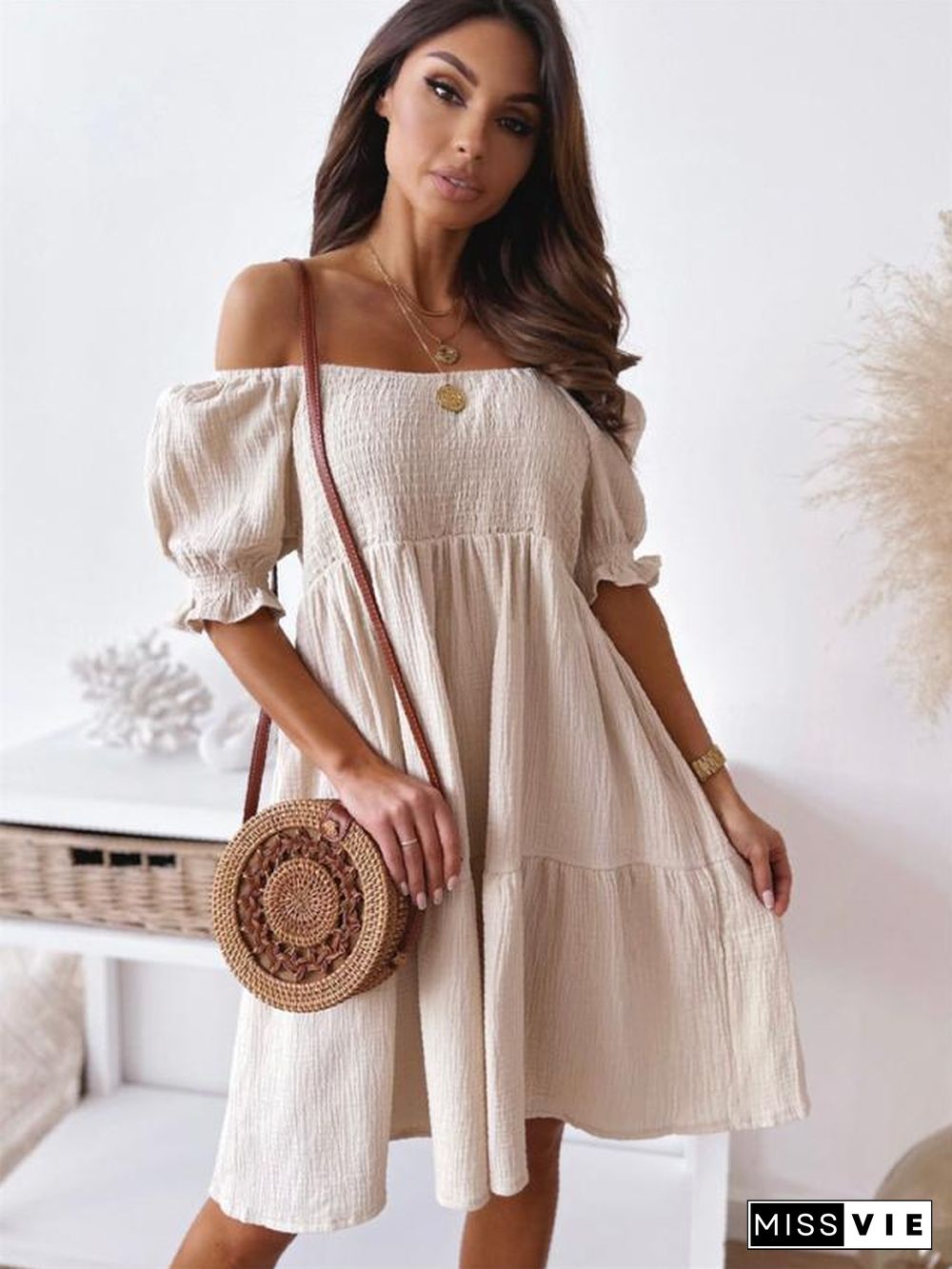 One-neck Chest-wrapped Loose Dress White Dresses