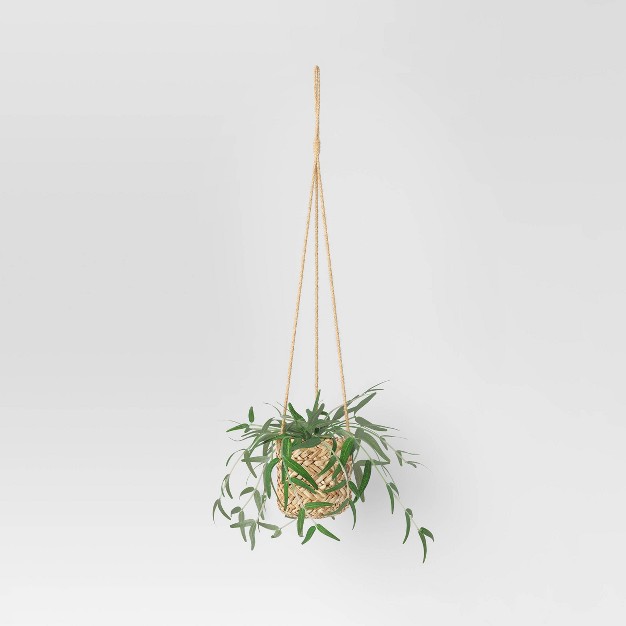 Faux Salix Leaf In Woven Pot Wall Sculpture Green