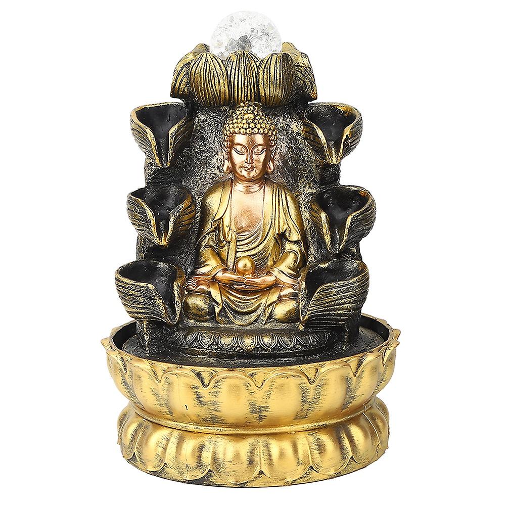 Desktop Fountain Decoration Buddha Flowing Water Ornament with Light and Ball Decor for Home(US Plug 110V)