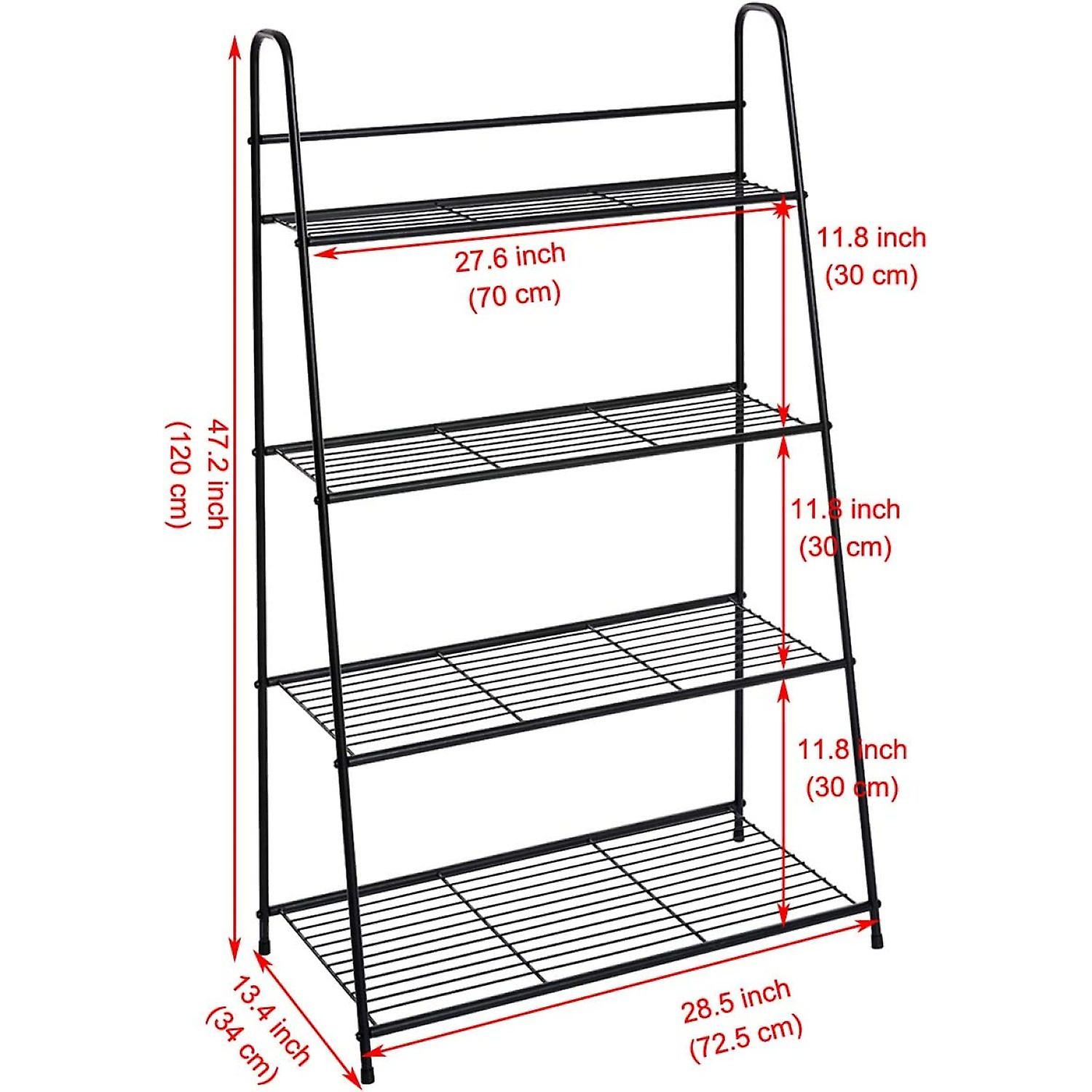 4 Tier Metal Plant Stand， Ladder-shaped Storage Rack Stand Shelf，shoe Organizer， Utility Storage For Indoor Outdoor Use， Black