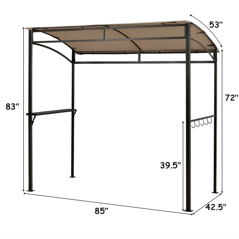 7 x 4.5 FT Outdoor Patio Grill Gazebo, Curved Grill Shelter BBQ Canopy with Serving Shelf & Storage Hooks