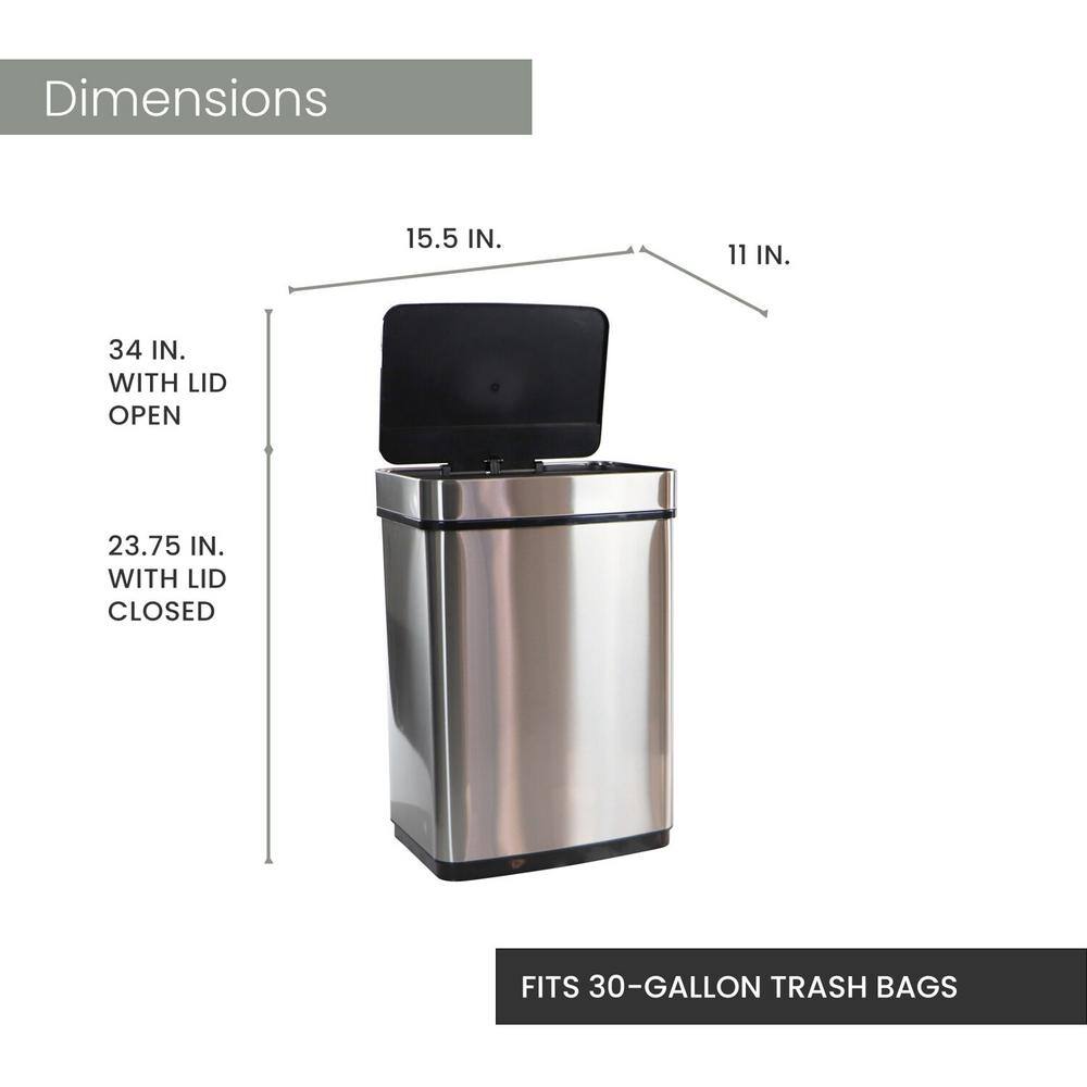 Hanover 13.2 Gal. Stainless Steel Metal Household Trash Can with Sensor Lid HTRASH50L-1