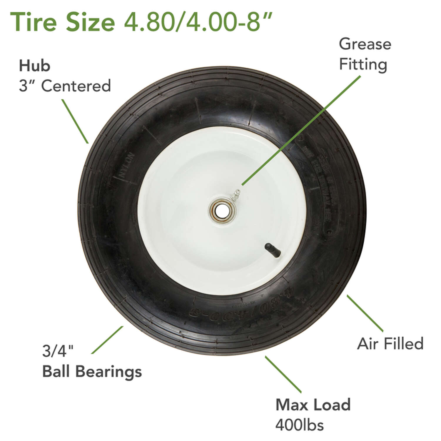 Marathon 8 in. D X 15.5 in. D 400 lb. cap. Centered Wheelbarrow Tire Rubber 1 pk