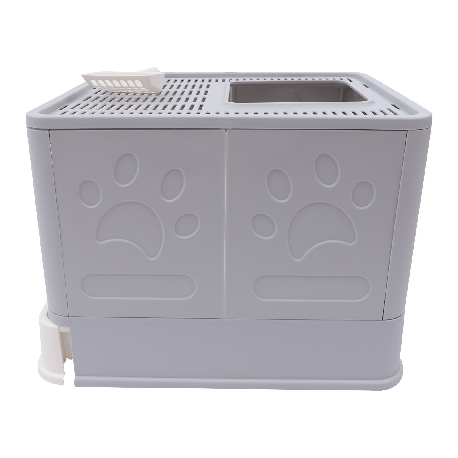 Miumaeov Foldable Cat Litter Box， Semi-enclosed Cat Litter Box with Bottom Drawer and Cat Litter Scoop (Grey)