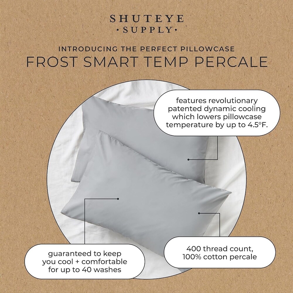 Shuteye Supply Frost Smart Temp Cooling Percale Pillowcase Set (20W x 40L)  Gray