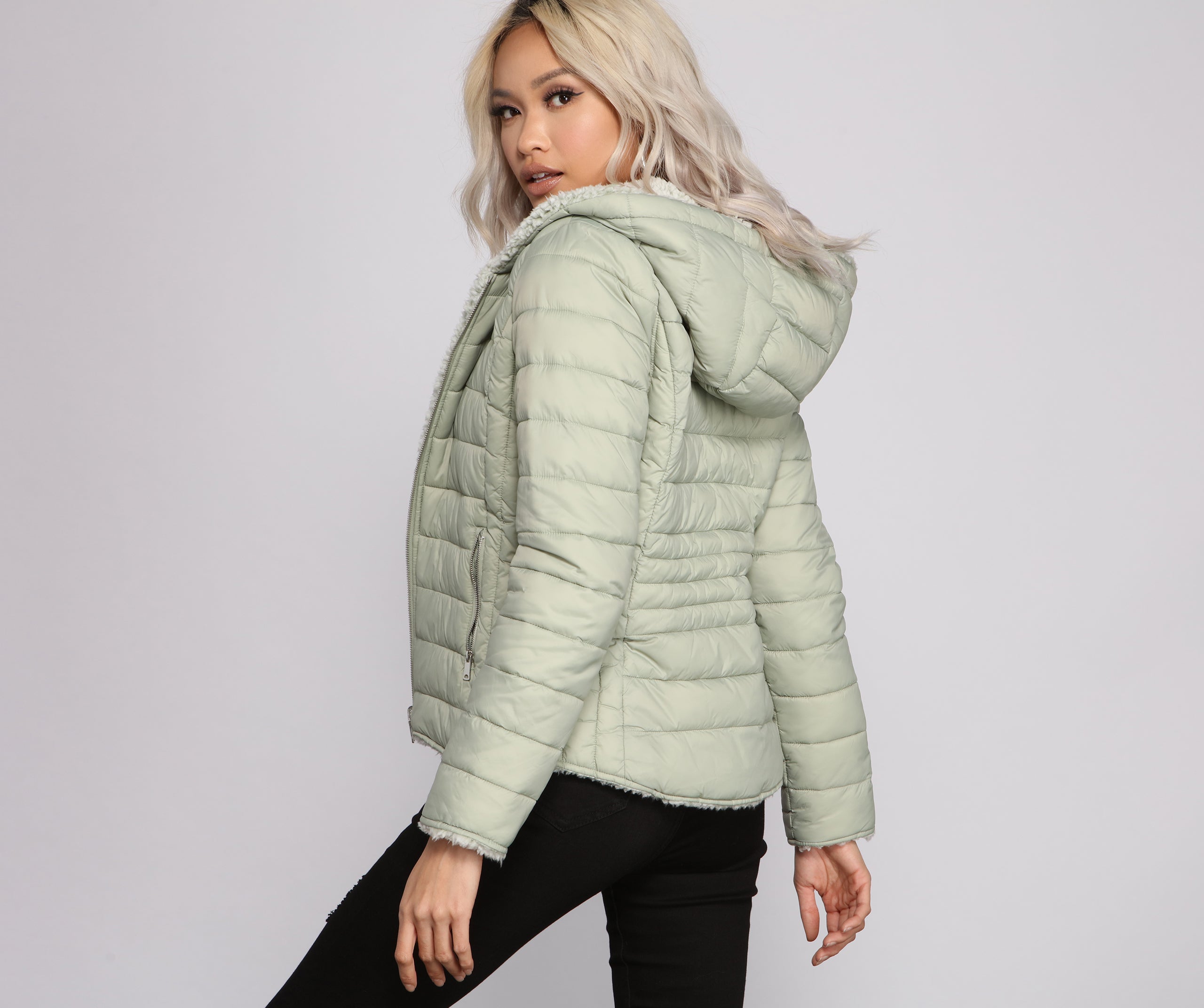 Faux Fur Reversible Puffer Jacket