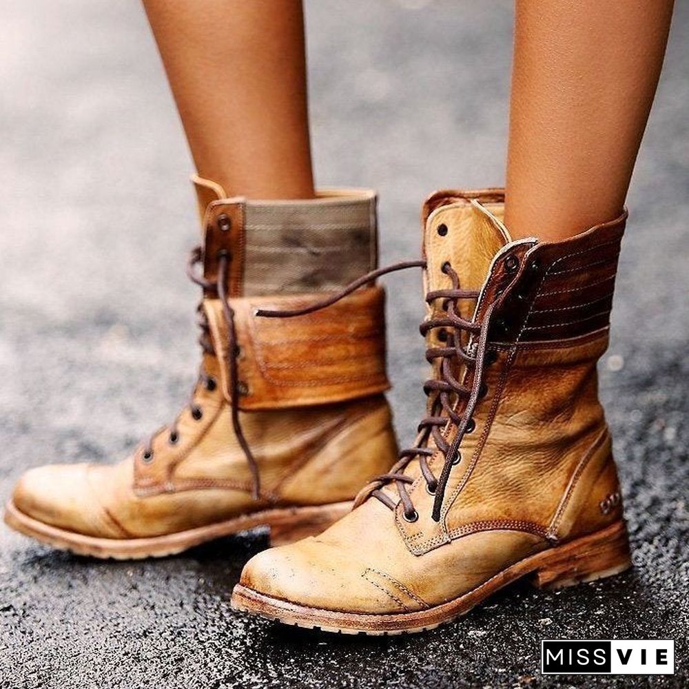 Winter New European and American Fashion Round Head Low Heel Cross Strap Women's Martin Boots