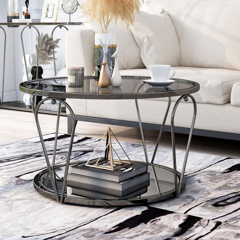 Minimalistic Glam Coffee Table  Glass Top  ampMirrored Shelf   Transitional   Coffee Tables   by Decor Love  Houzz