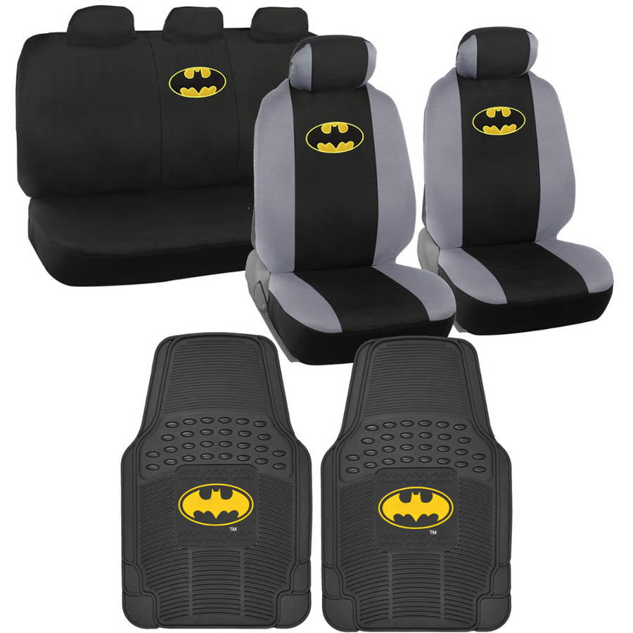 BDK Batman Car Seat Covers with Rubber Floor Mats， Trimmable Floor Liners with Durable Seat Protectors