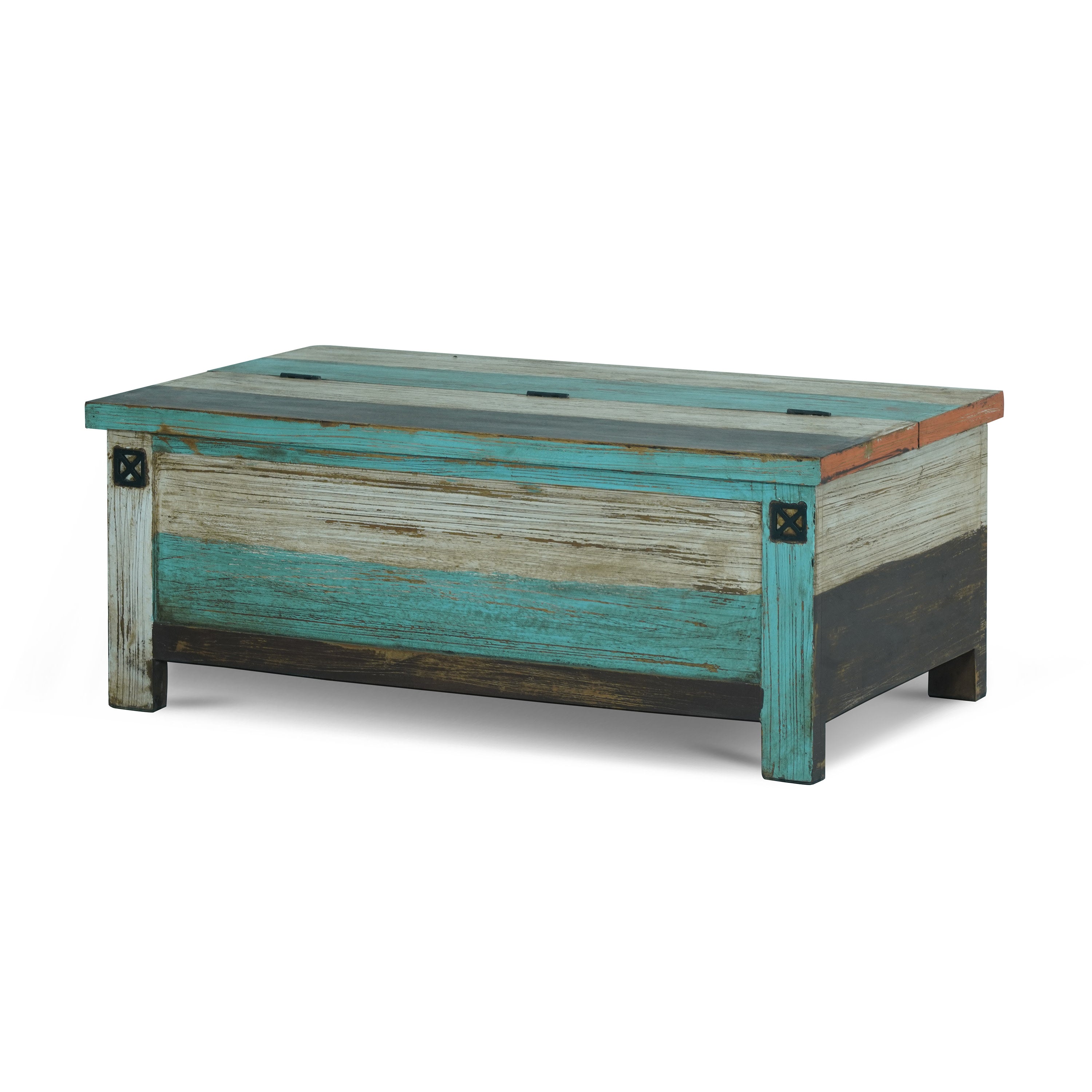 Templin Boho Handmade Distressed Mango Wood Storage Coffee Table, Multicolored