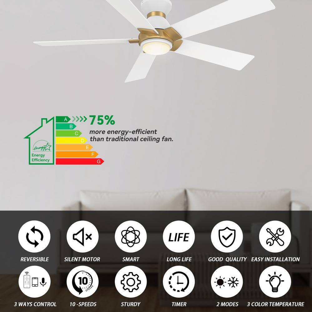 CARRO Aspen 48 in Dimmable LED IndoorOutdoor White Smart Ceiling Fan with Light and Remote Works with AlexaGoogle Home