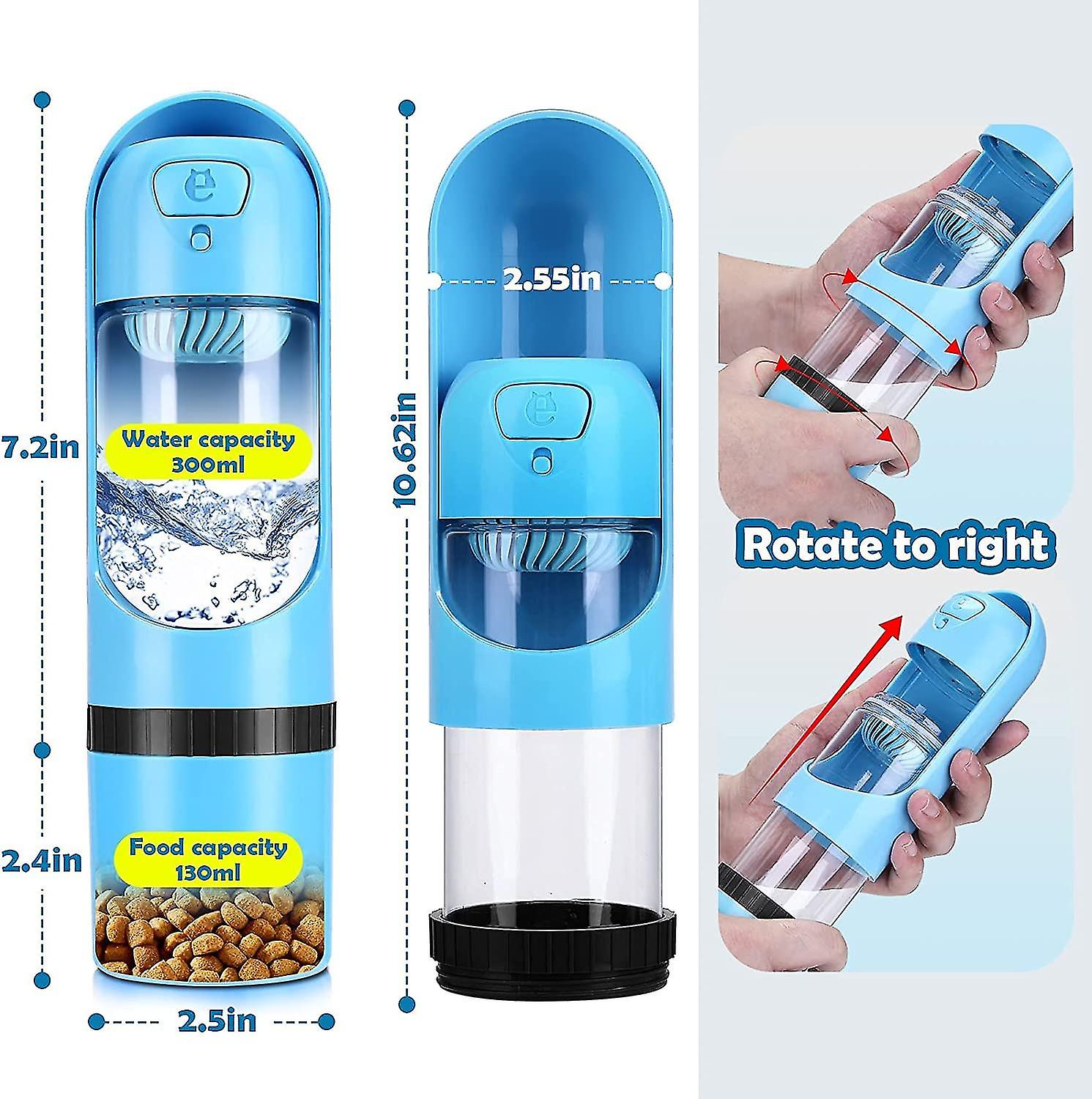 Dog Water Bottle， 300ml Portable Pet Water Bottle For Dogs Walking， With Multifunctional Food Bowl 130ml， Leak Proof Drinking Dispenser， Lightweight F