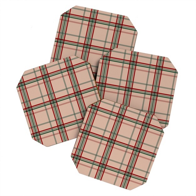 Emanuela Carratoni Tartan Theme On Pink Coaster Set deny Designs