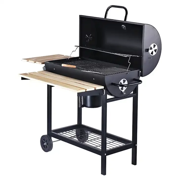 Barrel Charcoal Barbecue Grill with Side Table Use for Outdoor Backyard Patio and Parties