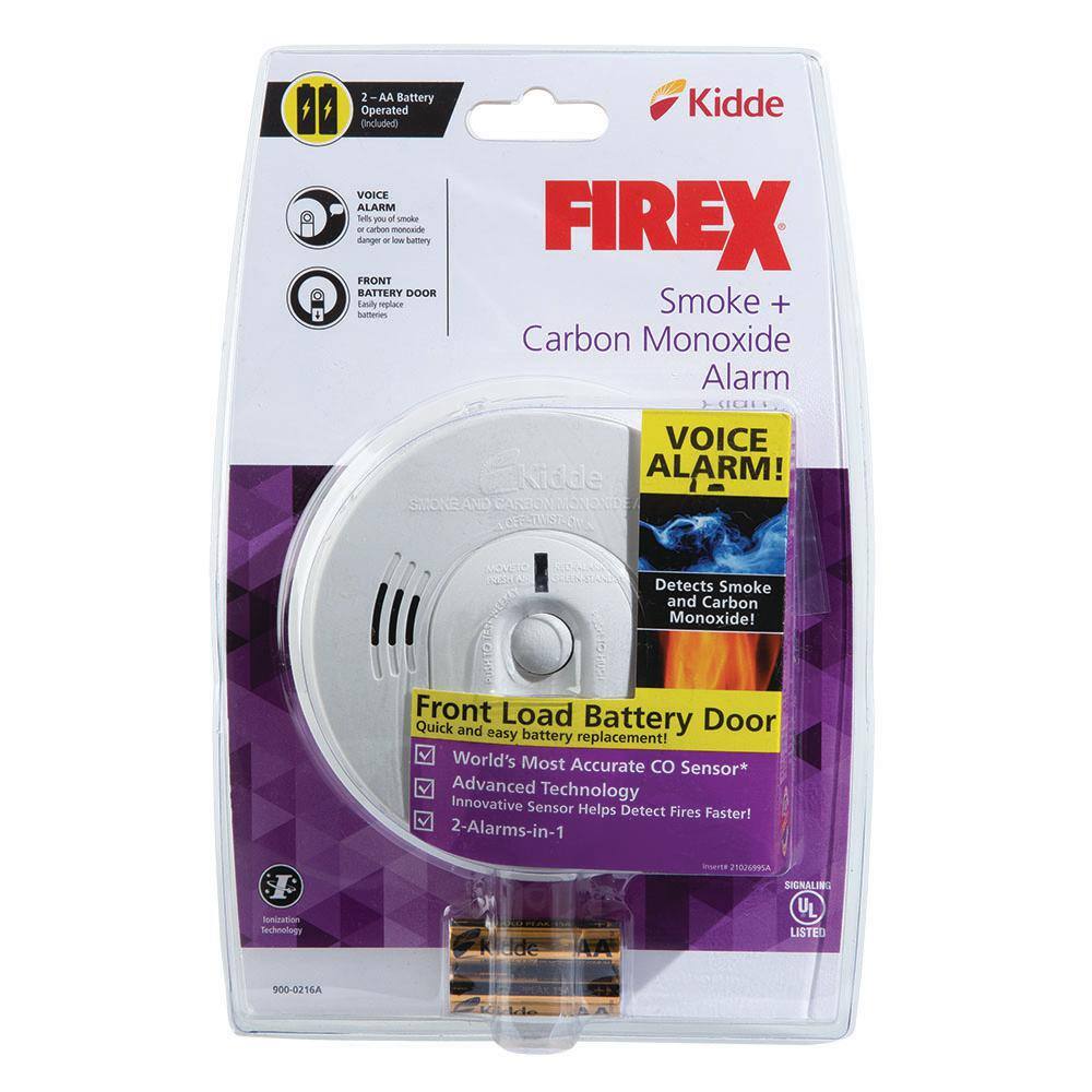 Kidde Firex Smoke  Carbon Monoxide Detector Battery Operated with Front Load Battery Door and Voice Alarm 21029902