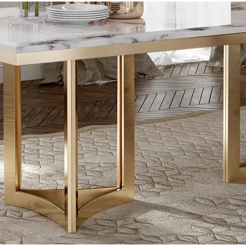 Modern Marble Dining Table with Rectangular Tabletop Carbon Steel Legs  for Kitchen and Dining Room