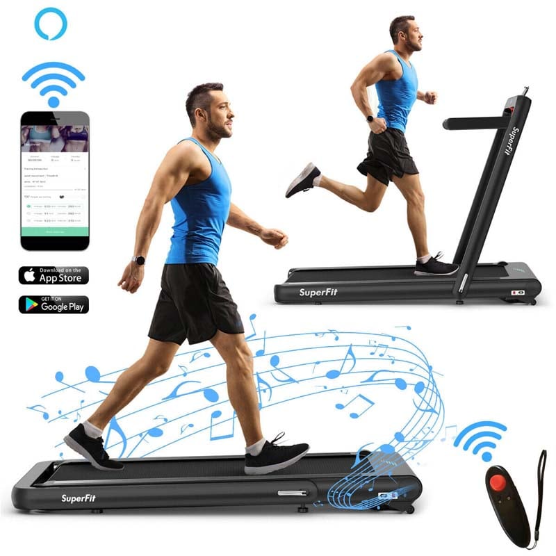 2 in 1 4.75HP Folding Treadmill, Under Desk Electric Treadmill, Portable Running Machine with APP Control, LED Touch Screen, Bluetooth Speaker