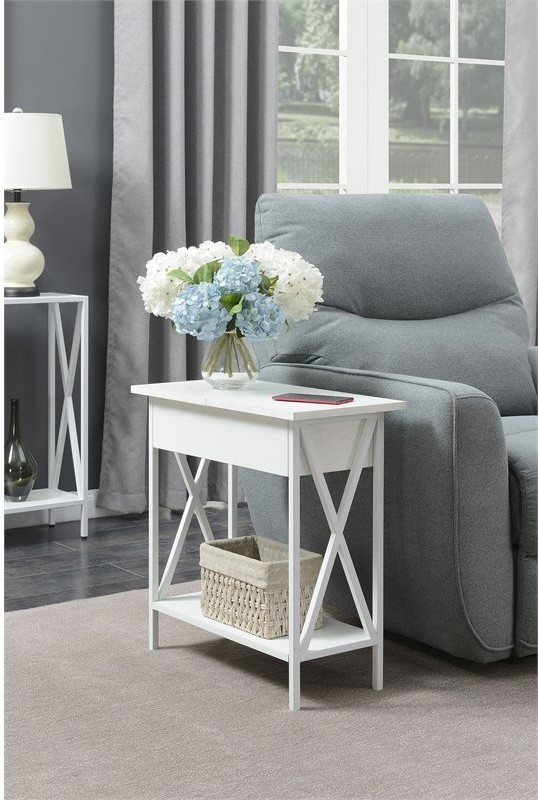 Convenience Concepts Tucson Electric Flip Top Table in White Wood Finish   Contemporary   Side Tables And End Tables   by Homesquare  Houzz