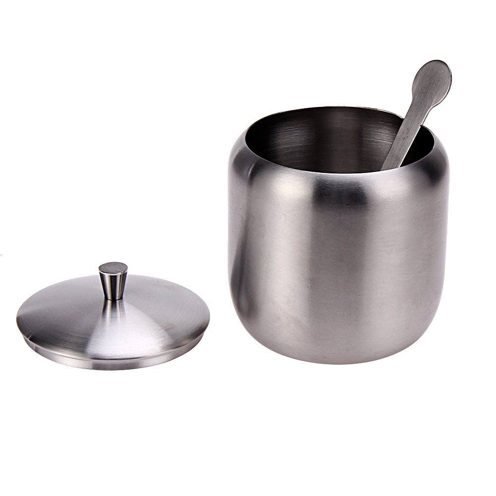 350ML New Stainless Steel Coffee Sugar Bowl Sugar Pot With Spoon Cup Cover