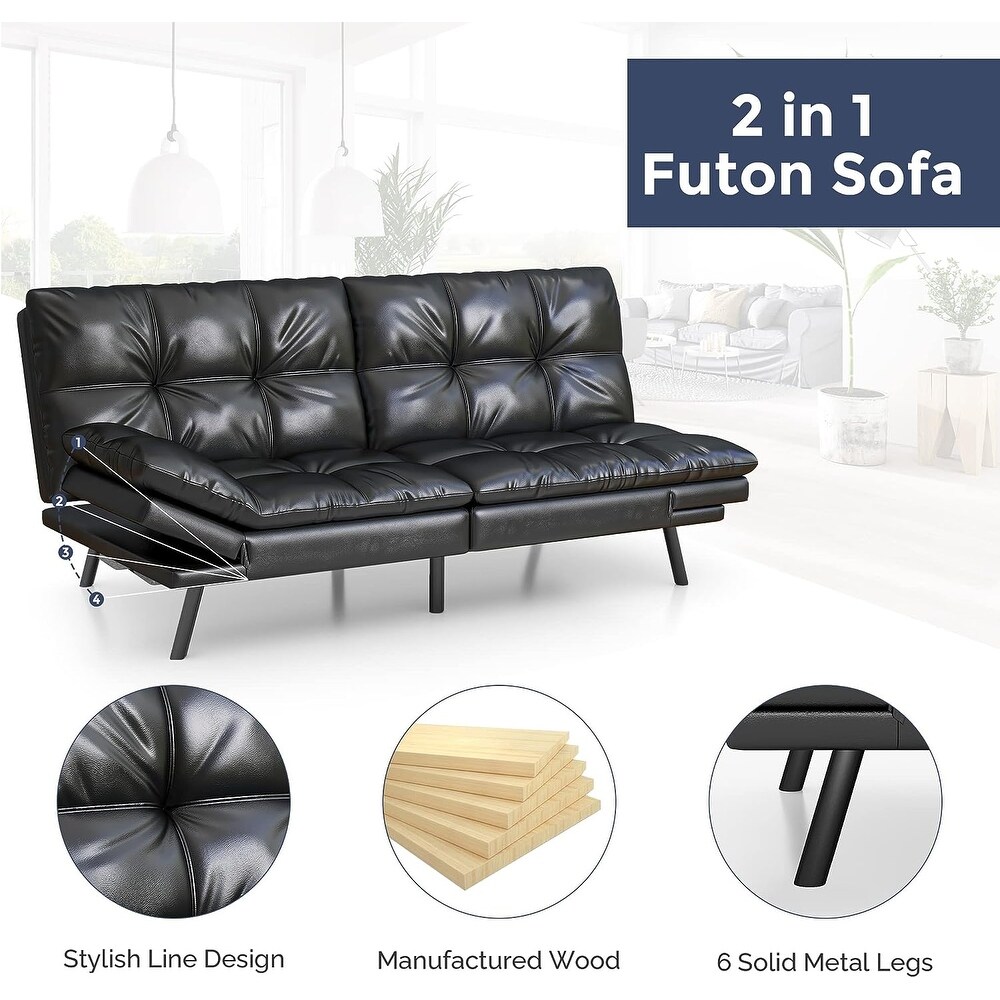 Modern Linen Futon with Memory Foam and Adjustable Armrests