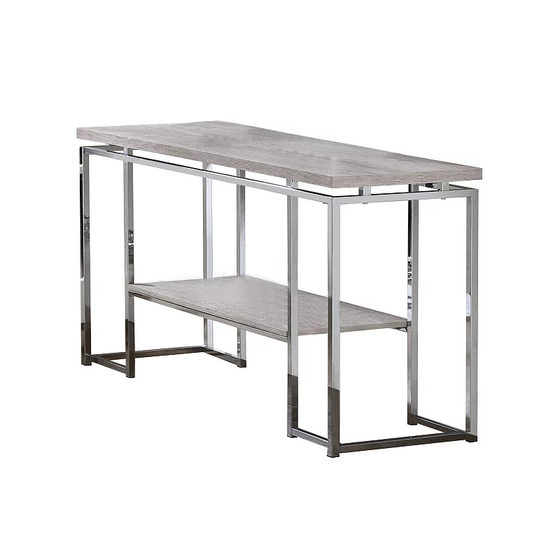 Sofa Table with Rectangular Tabletop and Open Bottom Shelf，Silver and Brown