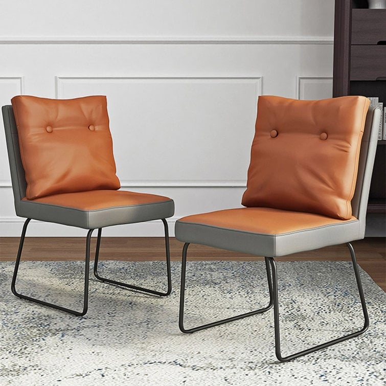 Modern Kitchen Dining Room Chairs Set of 2 Modern PU Leather High Back Soft Seat Living Room Chairs (Orange/gray)