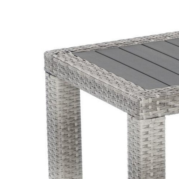 Max 20 Inch Outdoor Side Table， Gray Faux Wood Frame， Woven Resin Wicker - 19 H x 20 W x 20 L Inches