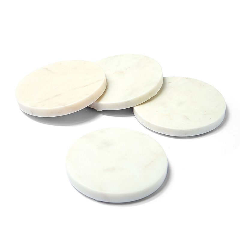 Round Marble 4 Pack Coaster Set， White