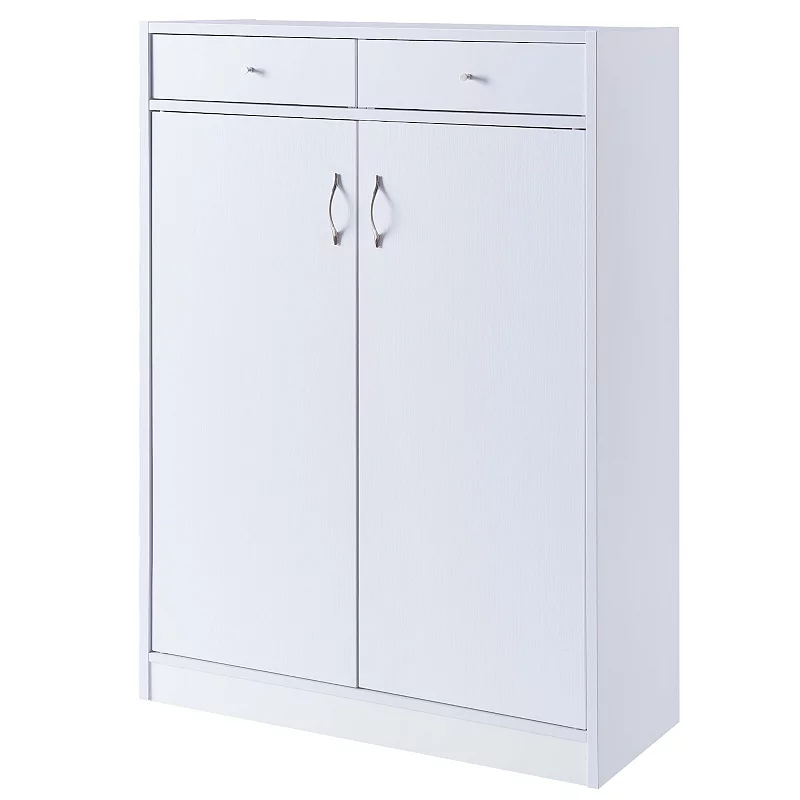 FC Design White Shoe/Storage Cabinet with 2 Drawers and 5 Shelves Organizer with Spacious Top