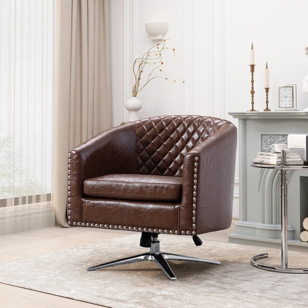 Swivel Barrel chair living room chair with nailheads and Metal base