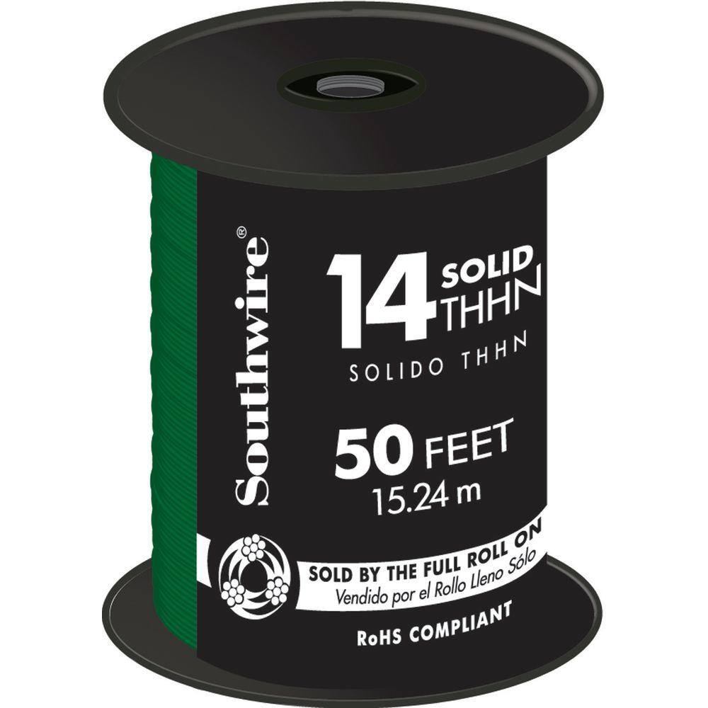 Southwire 50 ft. 14 Green Solid CU THHN Wire 11583283