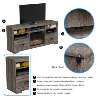 Northwest 65 in. Freestanding Electric Fireplace TV Stand Console in Woodgrain Black-Brown HW0200157