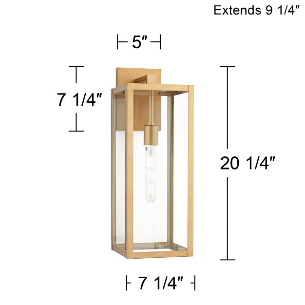 High Modern Outdoor Wall Light Fixture Mount Porch House Exterior Outside Edison Bulb Soft Gold Finish Clear Glass Shade