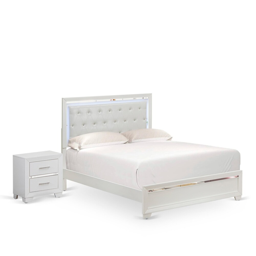 East West Furniture Pandora Wooden queen bedroom set with a queen bed frames White Finish(Pieces Option)